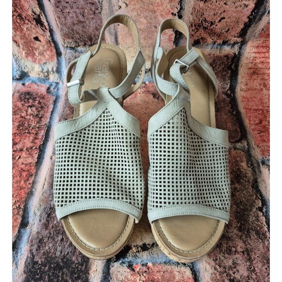 Franco Sarto Cork Platform Wedge Sling Back Sandal Taupe Size 10 Mesh Faux Suede - Picture 3 of 14